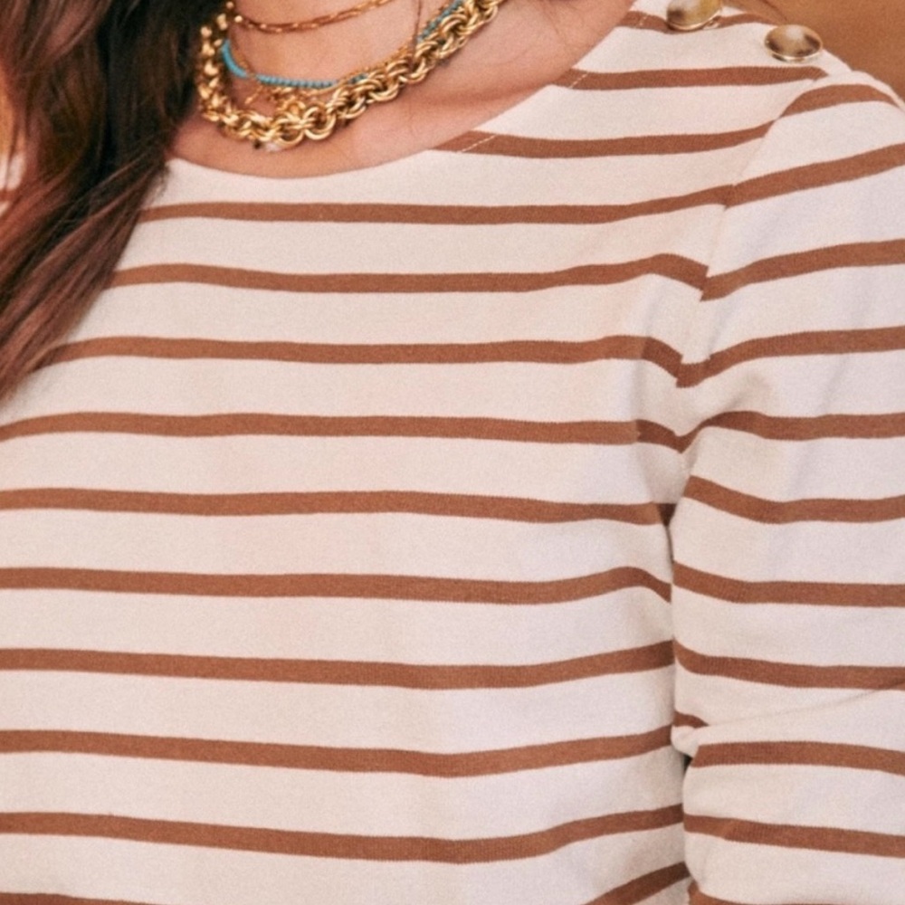 Sezane Colette Mariniere Stripe Breton Top Ecru/Camel Size M 🍂🍁🍂 - Picture 9 of 12